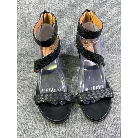 White Mountain Womens 9.5M black Sundown Leather Open Toe Casual Ankle Strap 2" - Picture 9 of 16